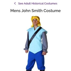 Mens John Smith Costume Pocahontas Disney Halloween Settler Cosplay